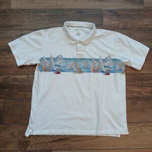 Nautica Polo Mens Extra Large White Sailboat Print Boating Sailing Cotton